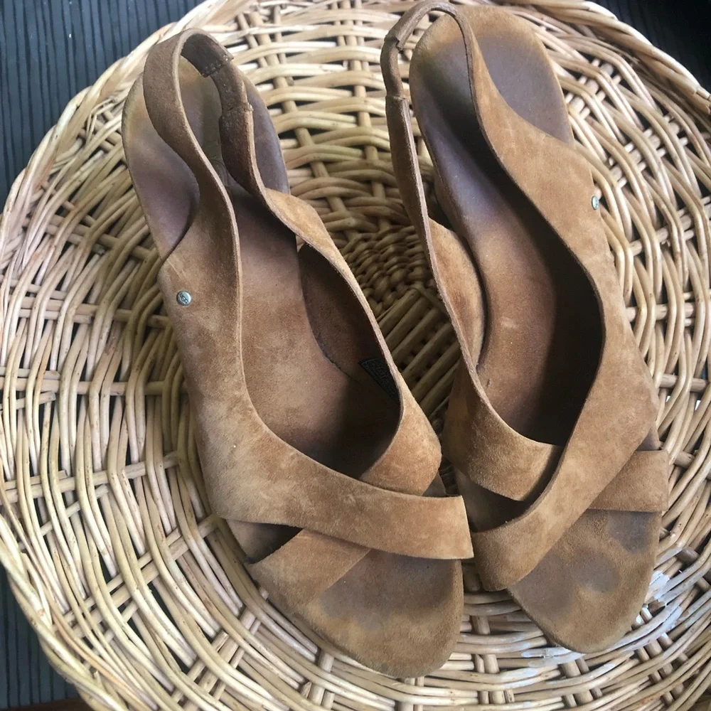 UGG Australia Suede Cork Wedge Heels Sandals - Picture 9 of 9